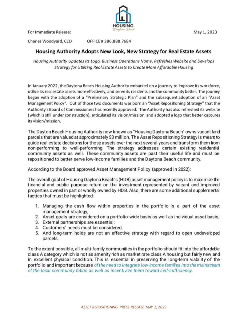 Housing Authority Adopts New Look, New Strategy for Real Estate Assets